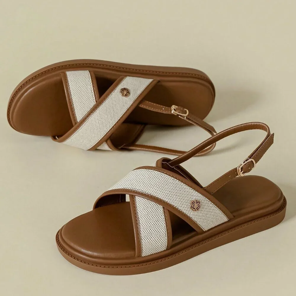 Brown Bohemian Women's Thick Sole Strap Buckle Sandals
